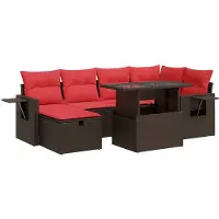 vidaXL 7-delige Loungeset met kussens poly rattan acacia bruin