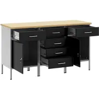 vidaXL Werk Cabinet met lade 3 st Zwart en Grijs 150 x 55 x 85 cm
