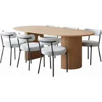 Ebuy24 Kyoto eethoek eettafel 100x210cm natuur, 6 stoelen bouclé wit.