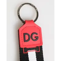 Dolce&Gabbana Rood-Wit DG Logo Polyester Messing Houder Sleutelhanger Sleutelschijfje