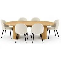 Ebuy24 Kyoto eethoek eettafel 100x210cm natuur, 6 stoelen ribfluweel beige.