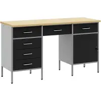 vidaXL Werk Cabinet met lade 3 st Zwart Engineered hout en staal