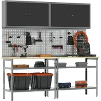 vidaXL Werkbankset 8 st Zwart en Grijs Gepoedercoat staal