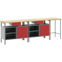 vidaXL Werkbankset met lade 3 pcs Rood en Grijs Gepoedercoat staal