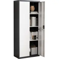 VCM Metall Büroschrank H. 180 x B. 80 x T. 40 cm / Aktenschrank Büromöbel für Ordner / Stahlschrank abschließbar / Flügeltürschrank Malivo 4 fach mit Drehtüren