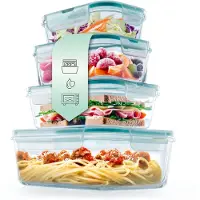 DS Produkte Gourmetmaxx set van 4 glazen vershoudbakjes met deksel smaragdgroen