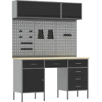 vidaXL Werk Cabinet met lade 7 st Zwart Engineered hout en staal