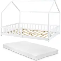 En.casa Kinderbed Hesel huisbed met matras en uitvalbeveiliging 140x200 cm wit [] [neu.haus]