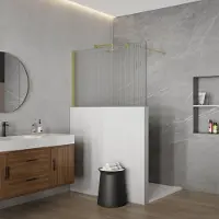 FortiFura Galeria Halfhoge Inloopdouche - 110x80cm - ribbelglas - 8mm - nano - met profiel en stabilisatiestang - Geborsteld Messing PVD (Goud) SW797910 SW1235450