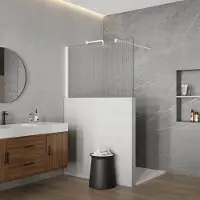 FortiFura Galeria Halfhoge Inloopdouche - 110x80cm - ribbelglas - 8mm - nano - met profiel en stabilisatiestang - Mat Wit SW797906 SW1235450