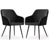 Akord Set van 2 Eetkamerstoelen ESTELLE met Armleuningen / Gestoffeerde Stoelen / Fluwelen Stoelen en Metalen Poten / Zwart met zwarte benen