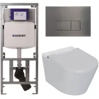 Geberit QeramiQ Luma Douche WC Set - UP320 inbouwreservoir - met Burda frame - fohn - ladydouche - gunmetal bedieningsplaat - rechthoekige knoppen - glans wit SW1247816/SW706199/0701131