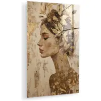 MuchoWow Glasschilderij 120x180 cm - Schilderij acrylglas - Vrouw - Goud - Abstract - Textuur - Foto op glas - Muurdecoratie woonkamer - Wanddecoratie slaapkamer - Schilderijen