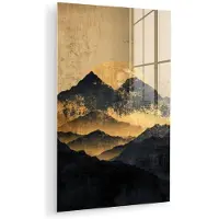 MuchoWow Glasschilderij 20x30 cm - Schilderij acrylglas - Gouden Bergen bij Maanlicht - Foto op glas - Muurdecoratie woonkamer - Wanddecoratie slaapkamer - Schilderijen