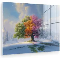 MuchoWow Glasschilderij 40x30 cm - Schilderij acrylglas - Boom - Seizoenen - Winter - Landschap - Foto op glas - Muurdecoratie woonkamer - Wanddecoratie slaapkamer - Schilderijen