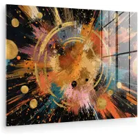 MuchoWow Glasschilderij 160x120 cm - Schilderij acrylglas - Explosie - Verfstructuur - Goud - Abstract - Foto op glas - Muurdecoratie woonkamer - Wanddecoratie slaapkamer - Schilderijen