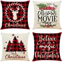 Hode Decoratieve Kussenhoezen 50x50 - Set Van 4 - Hert Kerstlinnen