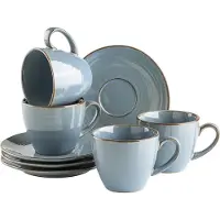 MÄSER Serie Nottingham Vintage koffiekopjes, set voor 4 personen, schoteltjes met onregelmatige rondingen in retro look, steengoed, blauw-grijs