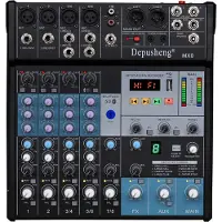 Depusheng MX8 - Professionele 8-Kanaals DJ Audiomixer - Geluidskaart Console met 3-Bands Equalizer, USB & Bluetooth - 48V Fantoomvoeding - Ideaal voor Live Streaming