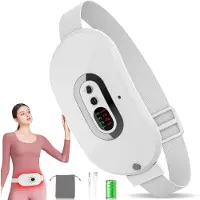 Kouric Menstruatie Verwarmingskussen Oplaadbaar Draagbaar Draagbaar Periode Kramp Warmtepad met 3 Warmteniveaus en Trillingsstimulator voor Rugbuik Buikpijn Verlichting, Draadloze Wrap Belt Machine voor