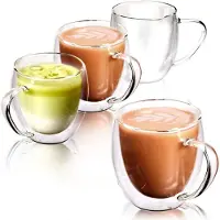 Boho Dubbelwandige latte macchiato-glazen, koffieglas, theeglazen - mokkakopjes , Koffiekopjes , espressokopjes - kopjes - Cappuccino kopjes Set of 4, 250 ml
