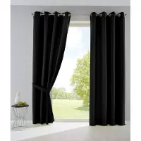 Palermo set van 2 gordijnen, ondoorzichtig, mat, lichtdoorlatend, met ogen en embrasses, decoratiegordijn, H x B 145 x 140 cm, zwart