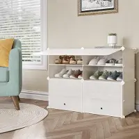 DIY Schoenenkast, open compartimenten, Schoenenrek Kunststof, Rechthoekig Schapsysteem met 8 vakken, stapelbaar Schoenenrek, voor gang, hal, woonkamer, Metalen Frame, 2 * 4