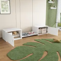 OKWISH Schoenenkast 189x40x34,5 cm - Dubbeldeur Schoenenbank Met Open Vak En Groot Opbergvak - Vurenhout+MDF Frame Voor Hal - Wit