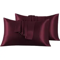 Azalia Set van 2 Satijn kussenslopen 50 x 90 cm , Zacht en Zijdig Bed Kussen Kussen Kussen Bordeaux, Envelop Sluiting, Anti-mijt en Hypoallergeen, Haar en Huid Bescherming tegen rimpels