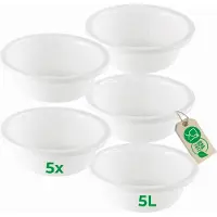 Novaliv 5x Afwaskommen Rond 5L, D32 cm, Wit, BPA-vrij, Vaatwasserbestendig, Ideaal voor Keuken en Camping, Ronde Kom, Ronde Plastic Kom, Afwaskom, Plastic Kom, Plastic Kom