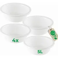 Novaliv 4x Afwaskommen Rond 5L, D32 cm, Wit, BPA-vrij, Vaatwasserbestendig, Ideaal voor Keuken en Camping, Ronde Kom, Ronde Plastic Kom, Afwaskom, Plastic Kom, Plastic Kom