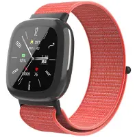 Strap-it Smartwatch bandje nylon met klittenband - Geschikt voor Fitbit Versa 4 / Fitbit Sense 2 - oranje