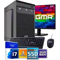GMR Intel Desktop PC SET 24" met Core i7 - 32GB RAM - 1000GB SSD - WiFi - Bluetooth - Windows 11 Pro - Inclusief Muis & Toetsenbord & Monitor