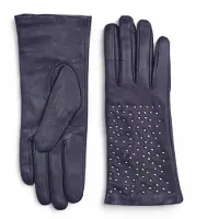 Infinity Leather Dames winterhandschoenen met paars Italiaans leer en zachte wollen voering en studs