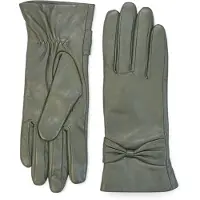 Infinity Leather Dames olijfgroene Italiaanse leren winterhandschoenen met zachte wollen voering en strikmotief