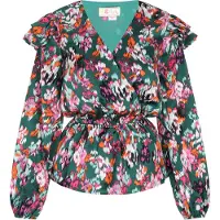 IZIA Blouse pastelblauw / donkergroen / orchidee / donkeroranje