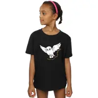 Harry Potter Katoenen T-shirt met uilenletters voor meisjes (Zwart)