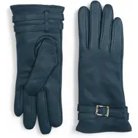 Infinity Leather Dames winterhandschoenen met gesp en zachte wollen voering in Italiaans leer in blauwgroen