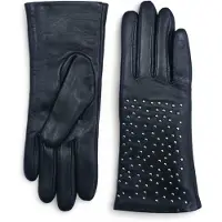 Infinity Leather Zwarte Italiaanse leren winterhandschoenen met zachte wollen voering en studs voor dames