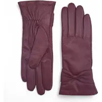 Infinity Leather Dames winterhandschoenen met bordeauxrood Italiaans leer en zachte wollen voering en strikmotief