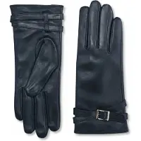 Infinity Leather Zwarte Italiaanse leren winterhandschoenen met zachte wollen voering en gesp voor dames