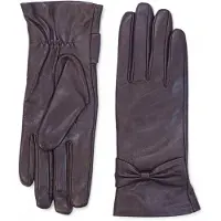 Infinity Leather Dames winterhandschoenen met strikmotief in paars Italiaans leer en zachte wollen voering