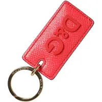 Dolce&Gabbana Rode Kalfsleren Logo Metalen Ring Heren Sleutelhanger Sleutelhangers