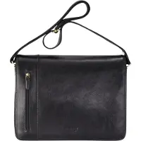 Infinity Leather Echte leren zwarte laptoptas met schoudertas - Astor