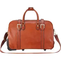 Infinity Leather Echte leren bruine reistas met wieltjes - Holt