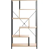 Haku stellingkast, 5 legborden, elk belastbaar tot 50 kg, B 840 x D 350 x H 1630 mm, staal/hout, decor zwart/licht eiken
