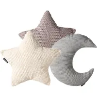 Beliani LUNA - Set van 3 sierkussens - Gebroken wit/Grijs/Taupe - Corduroy