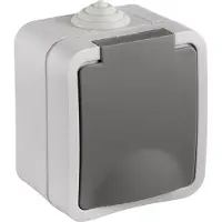 Q-Link Enkelvoudig Buitenstopcontact †“ Opbouw Stopcontact †“ IP54 Spatwaterdicht †“ Wandcontactdoos †“ Grijs