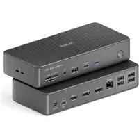 PureLink Vuelogic - Dock - D220 - USB3.2 Gen2 MST Desk Dock met drie schermen - 8K ondersteuning (USB-C, 3 Havens), Docking station + USB-hub, Grijs