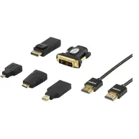 Deltaco HDMI-251, HDMI UltraHD 4K kabel en HDMI adapter kit naar DVI, Micro-HDMI, Mini-HDMI, Mini DisplayPort en Displayport adapter zwart, 2m